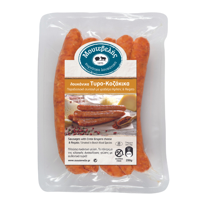 Moutevelis Kalamata worst met kaas (tiro-kozakiko), 250 gr Moutevelis Kalamata worst met kaas (tiro-kozakiko), 250 gr