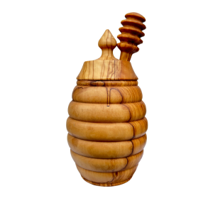 Olijfboomhout - honingpot met lepel groot - 14 cm