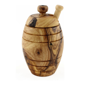 Olijfboomhout - honingpotje met lepel klein - 8 cm